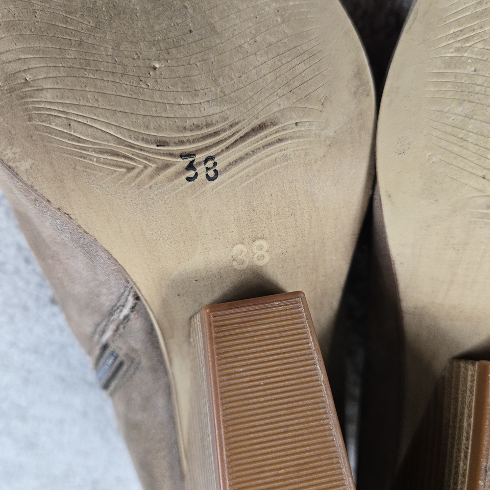Miz Mooz Taupe Metallic Leather Peep-Toe Wedge Booties - Picture 7 of 10